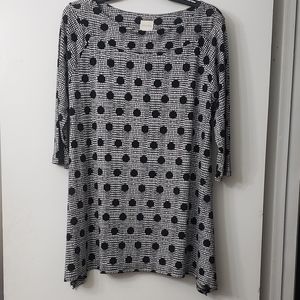 Chicos Black & White Polkadot 3/4 Sleeve Blouse Size 1